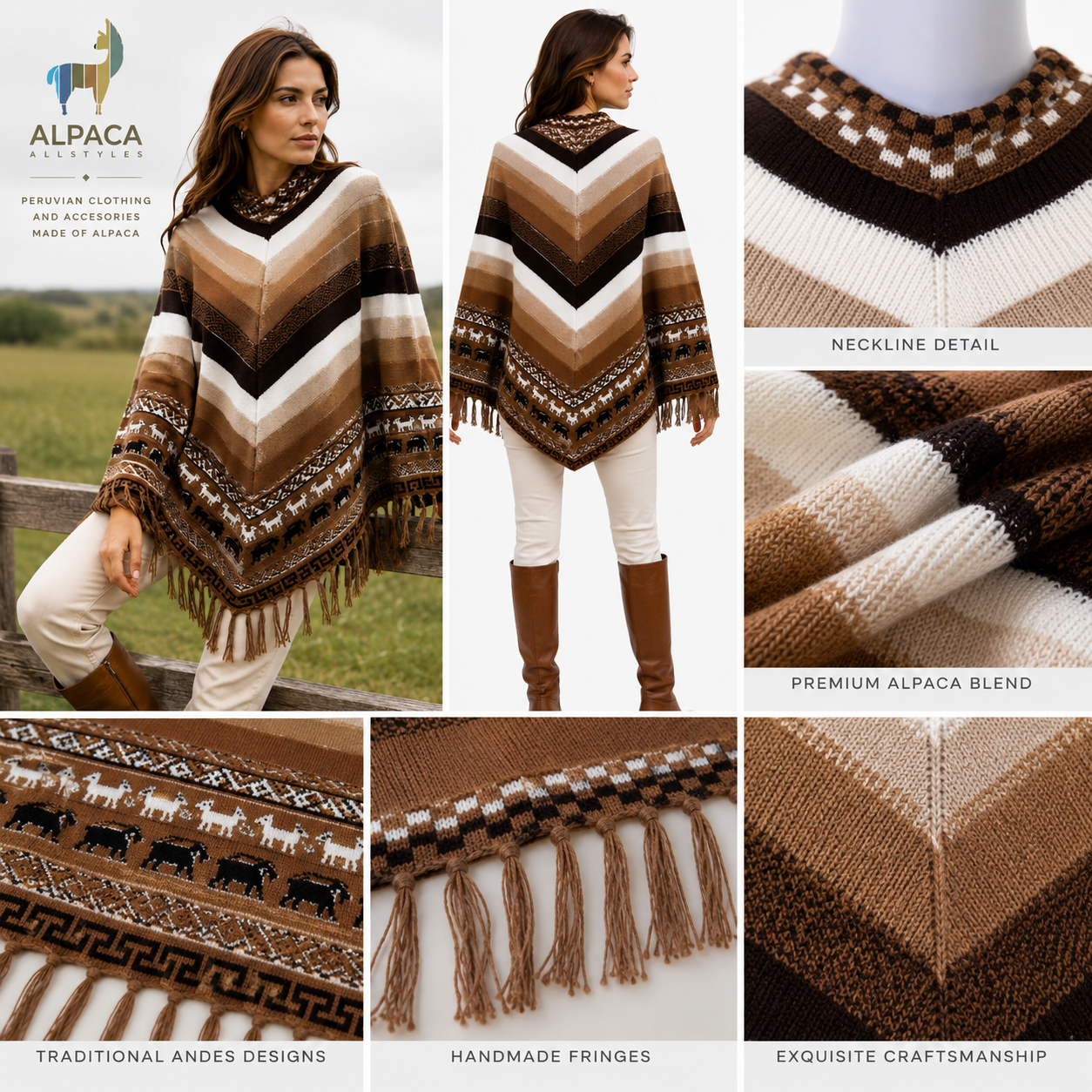 Andes Alpaca Brown Poncho