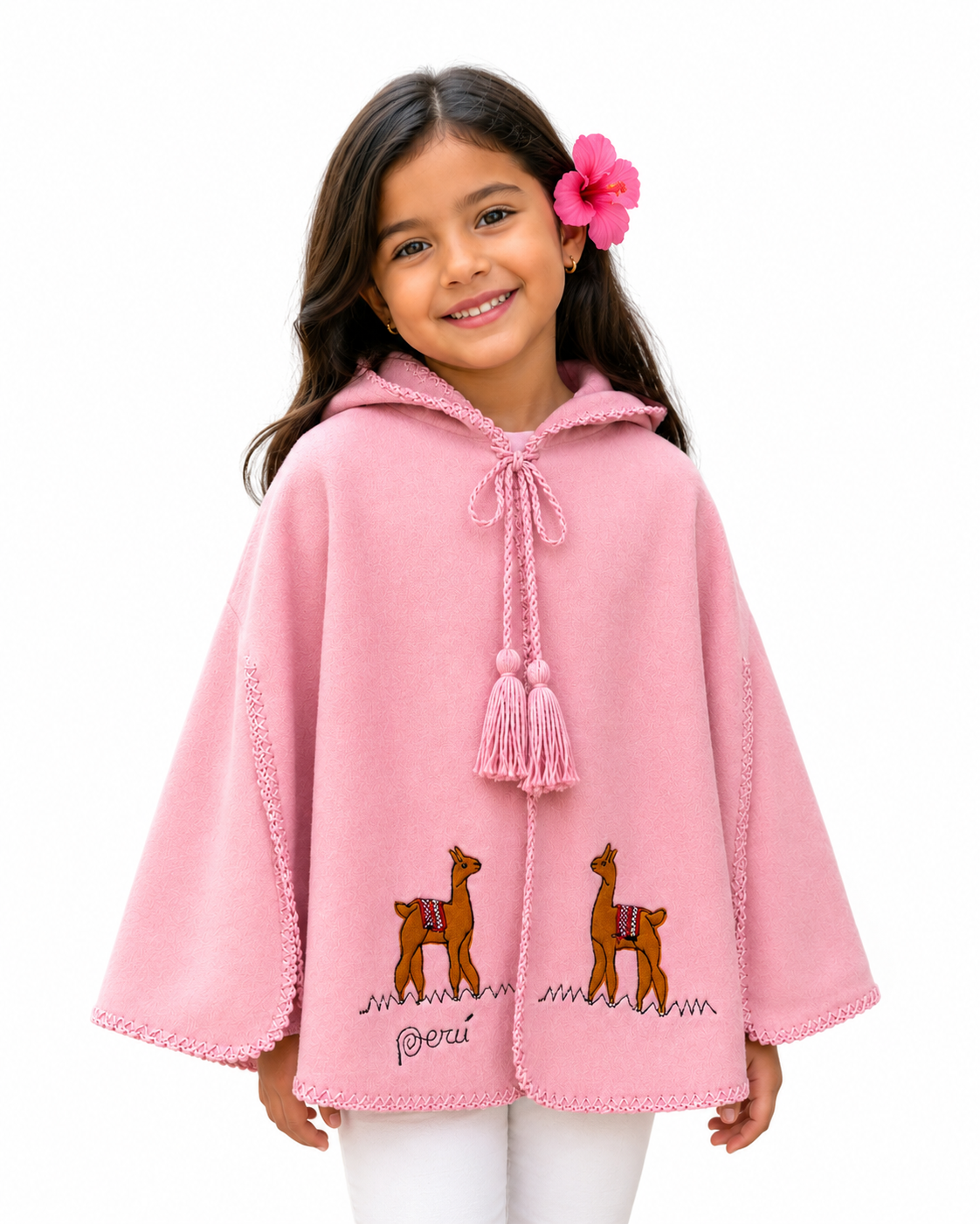 🌸 Little Andean Princess Alpaca Hooded Poncho – Pink