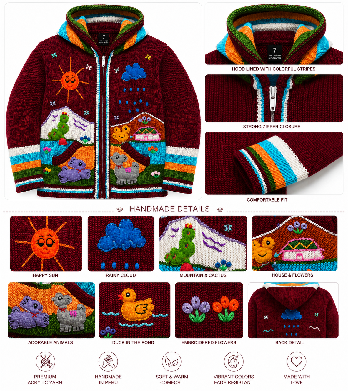 Andean Adventure Kids Hoodie - Cherry