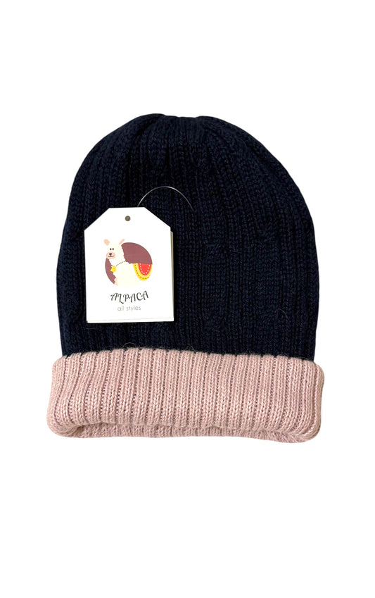 Reversible Navy & Soft Pink Alpaca Beanie