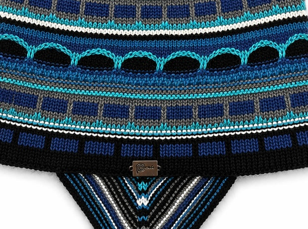 Blue Peruvian Alpaca Chullo Hat with Pom-Pom & Tassels
