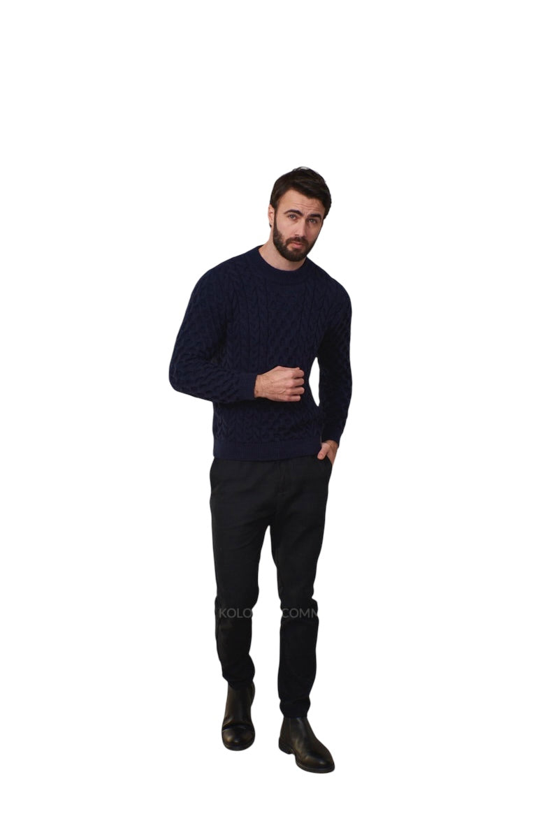 Baby Alpaca Designed Blue Men Sweater