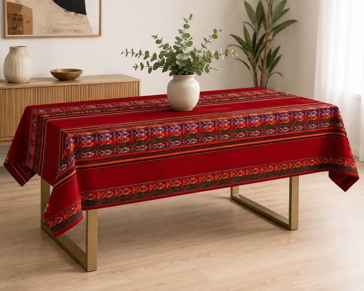 Andean Heritage Peruvian Tablecloth – Crimson Red