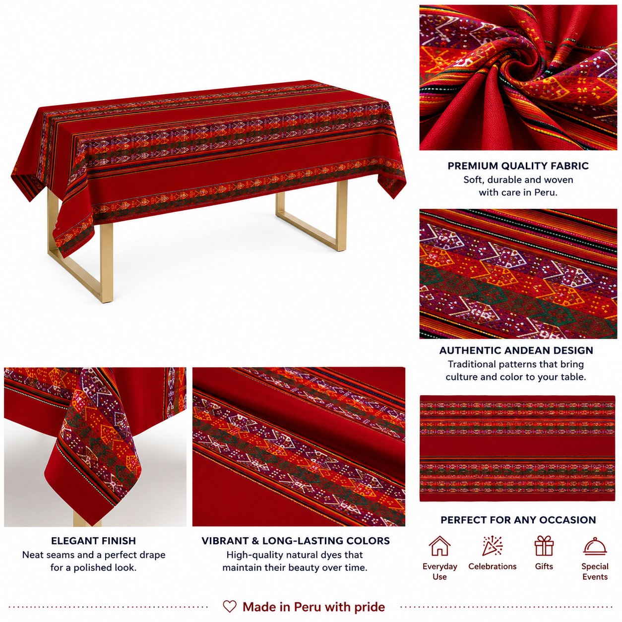 Andean Heritage Peruvian Tablecloth – Crimson Red