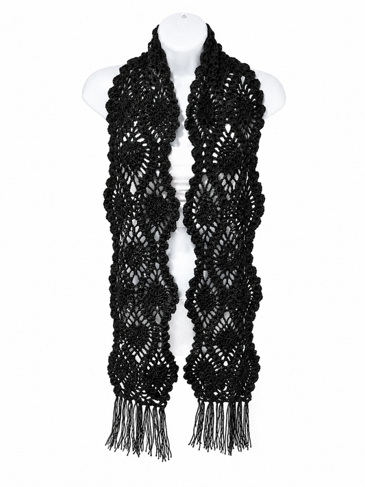 PRE-ORDER Black Handmade Baby Alpaca Crochet Scarf