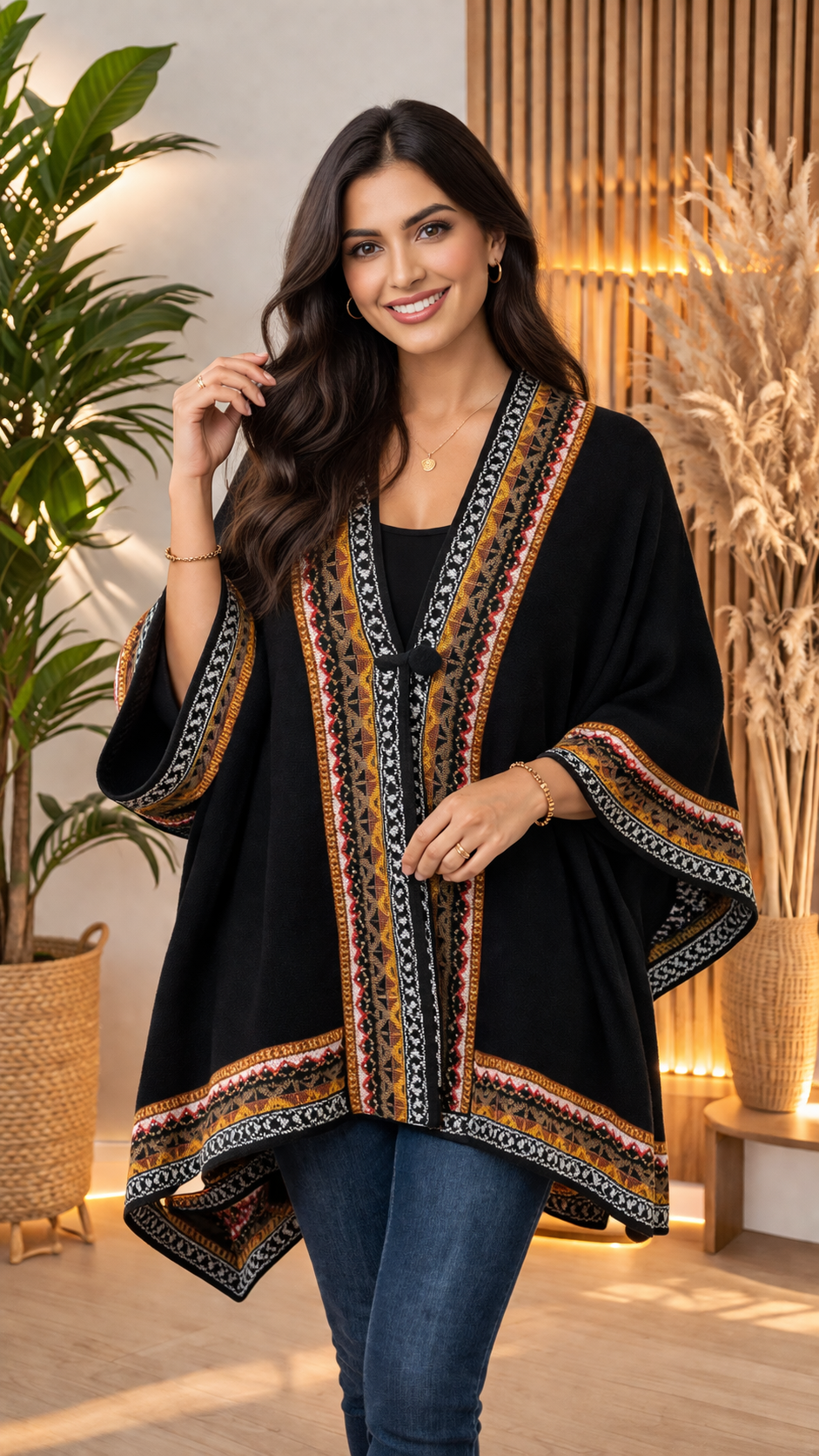 Black Alpaca Decorated Cape