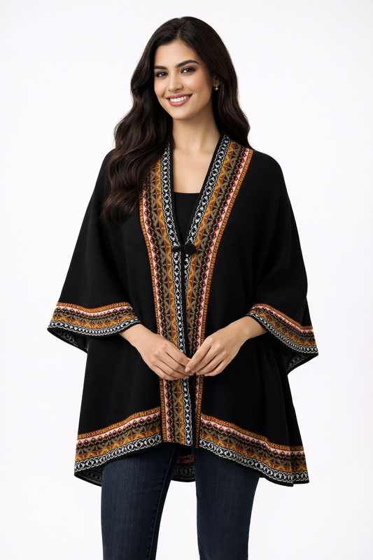 Black Alpaca Decorated Cape