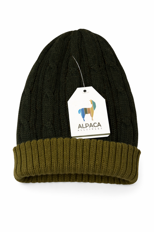 Reversible Navy Blue & Green Alpaca Beanie