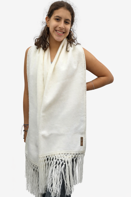 White Scarf With Braided Ends