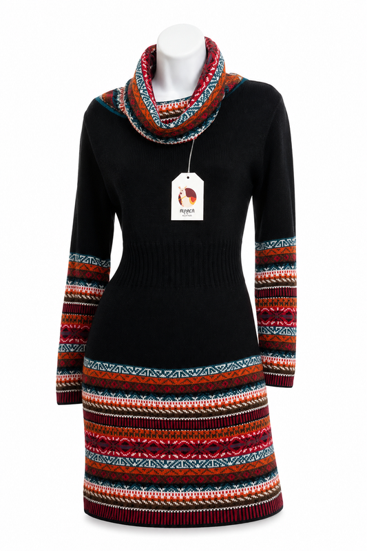 Andean Midnight Alpaca Cowl Neck Dress