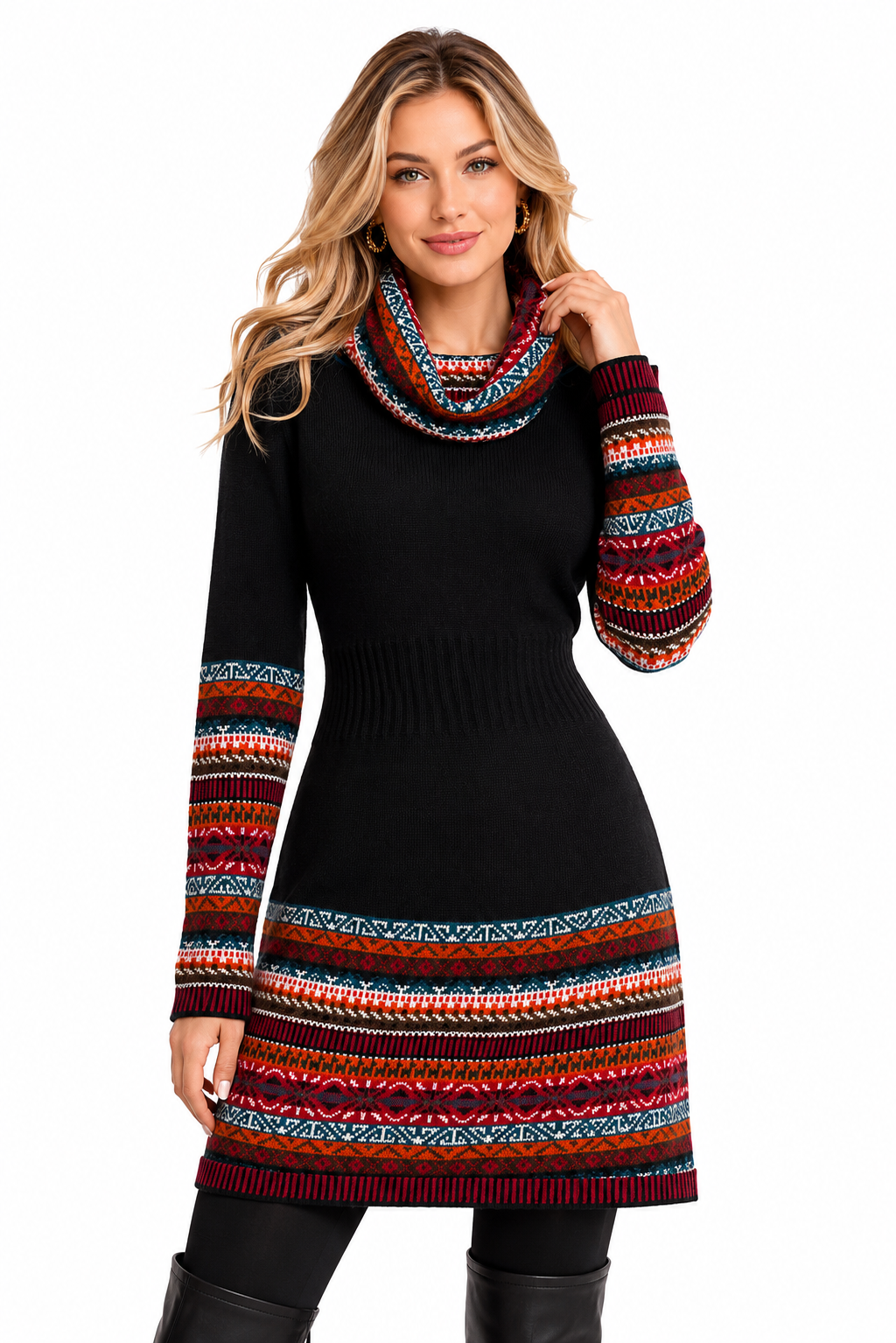 Andean Midnight Alpaca Cowl Neck Dress