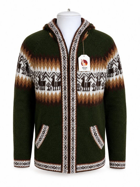 Men’s Andean Alpaca Hooded Sweater – Forest Green
