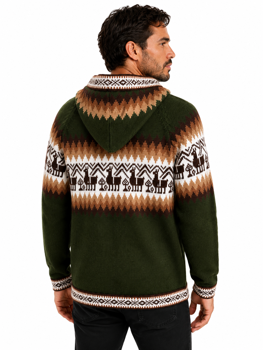 Men’s Andean Alpaca Hooded Sweater – Forest Green