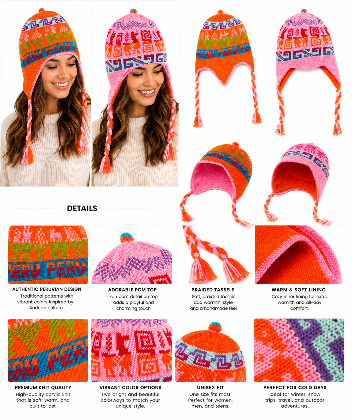 Sunset Reversible Alpaca Chullo Hat (Just One piece left)