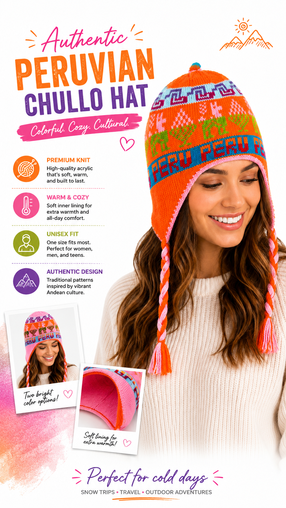 Sunset Reversible Alpaca Chullo Hat (Just One piece left)