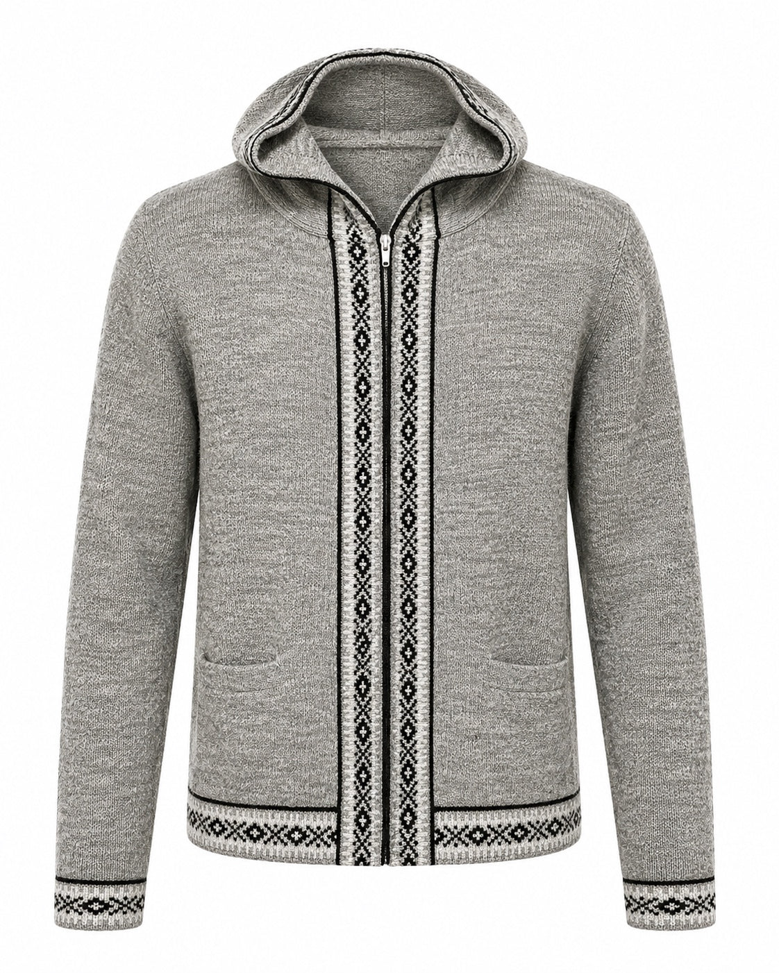 Andean Heritage Hooded Alpaca Cardigan- Gray