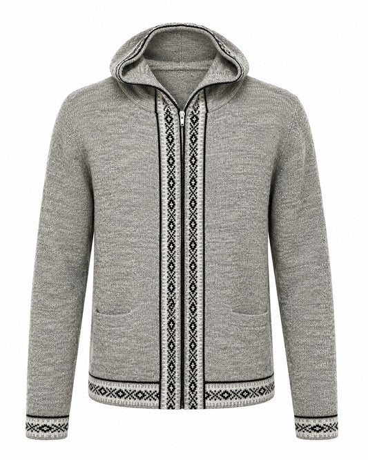 Andean Heritage Hooded Alpaca Cardigan- Gray