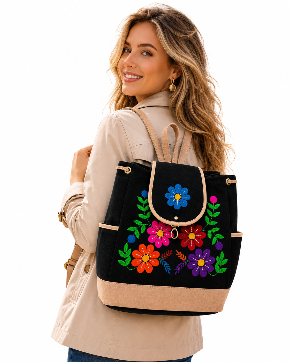 🌸  Andean Floral Embroidered Black Backpack