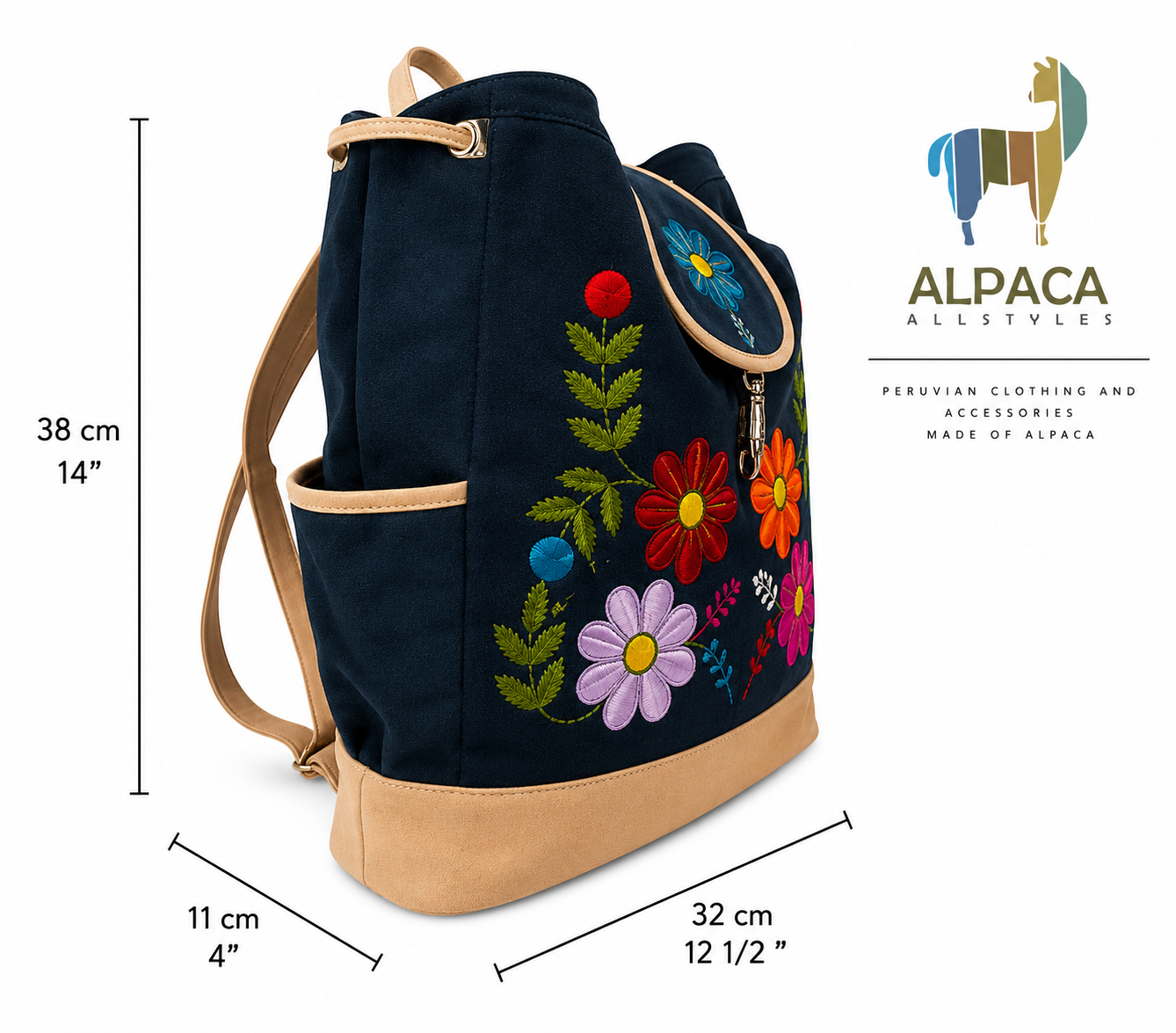 Andean Floral Embroidered Navy Backpack