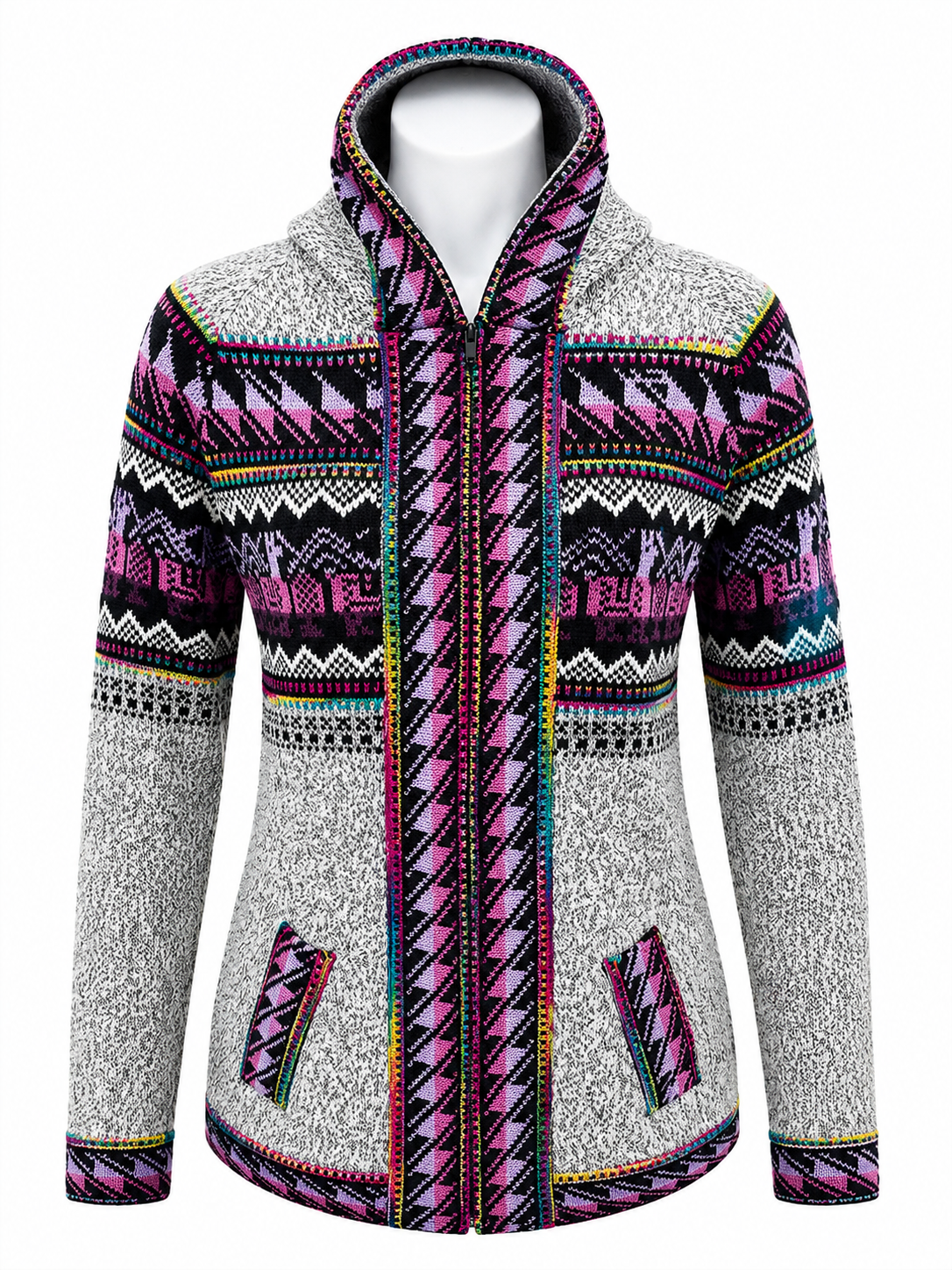 Andean Orchid Alpaca Hooded Sweater Light Gray