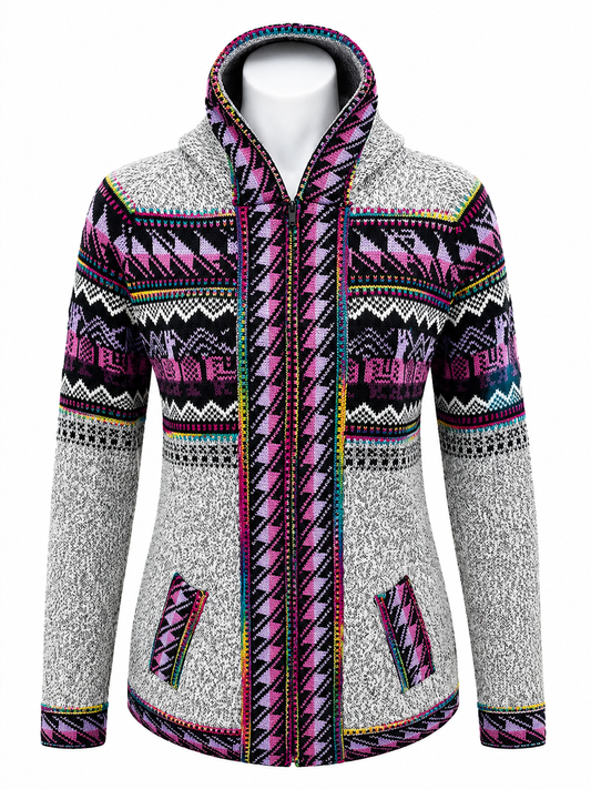 Andean Orchid Alpaca Hooded Sweater Light Gray
