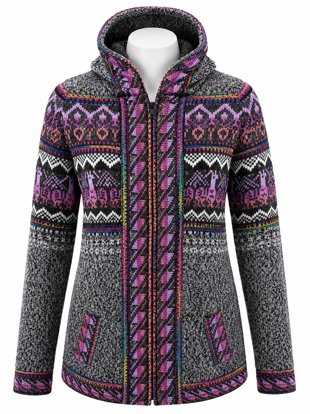 Andean Orchid Alpaca Hooded Sweater Dark Gray