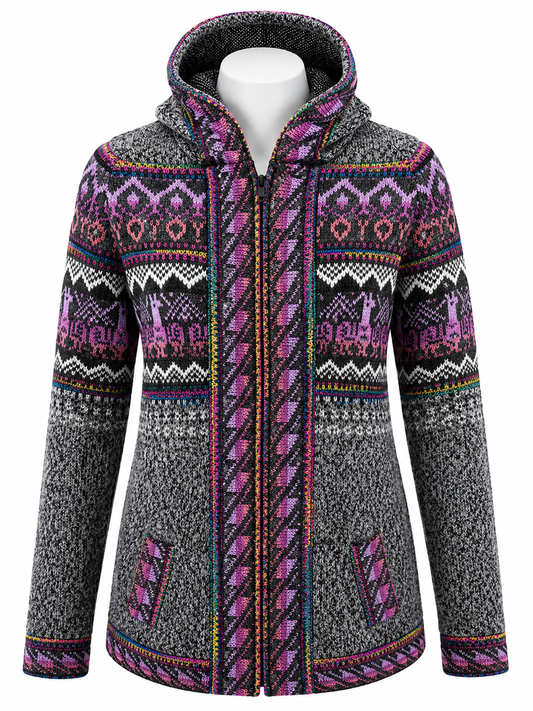 Andean Orchid Alpaca Hooded Sweater Dark Gray