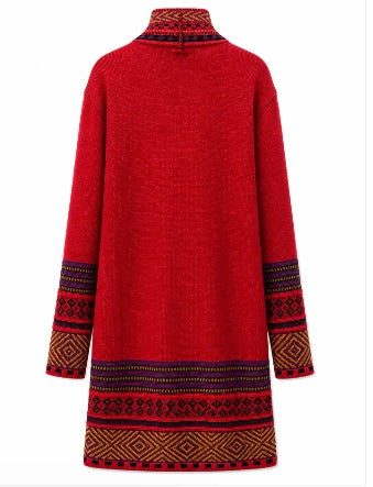 Andean Long Alpaca Cardigan Red