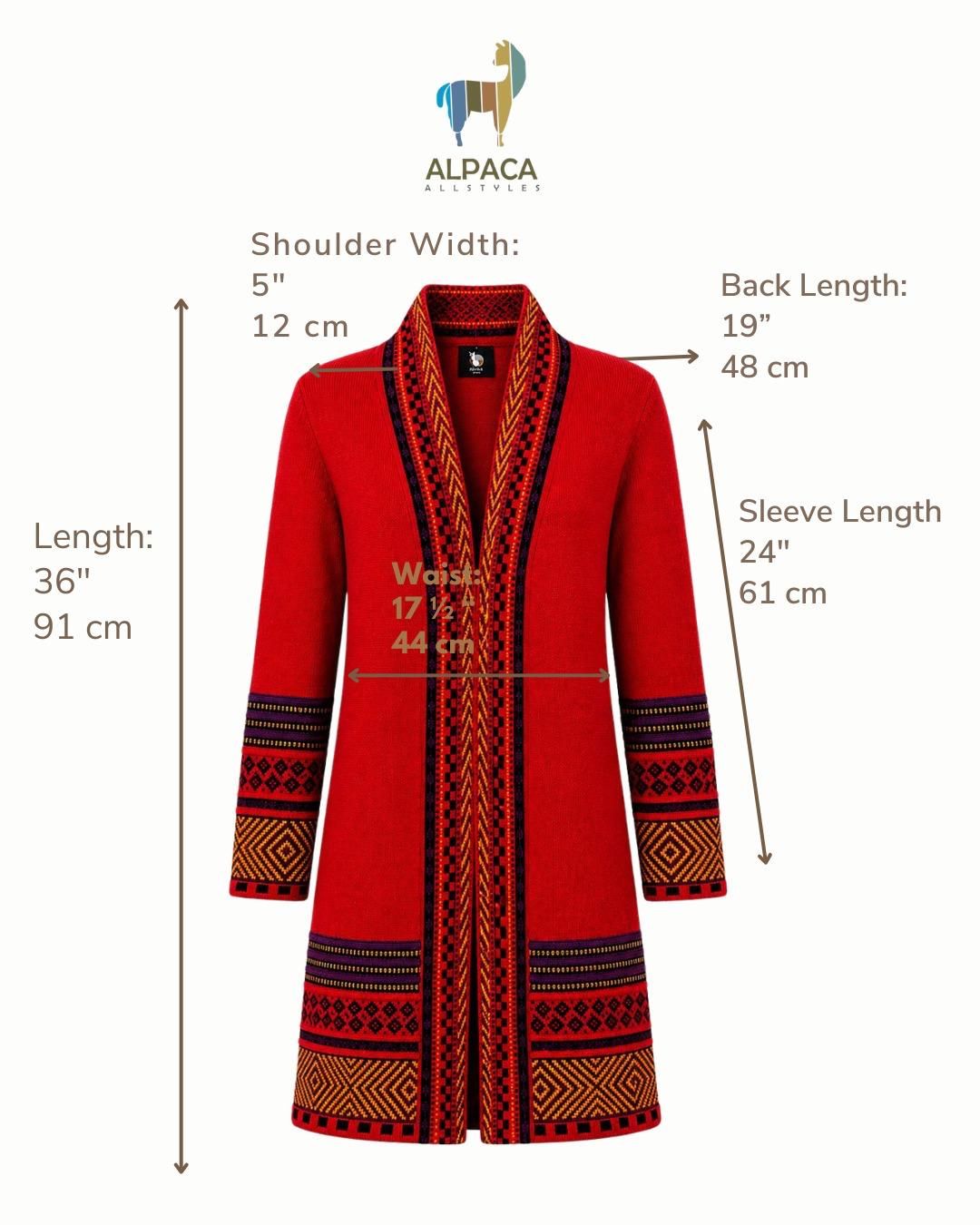 Andean Long Alpaca Cardigan Red