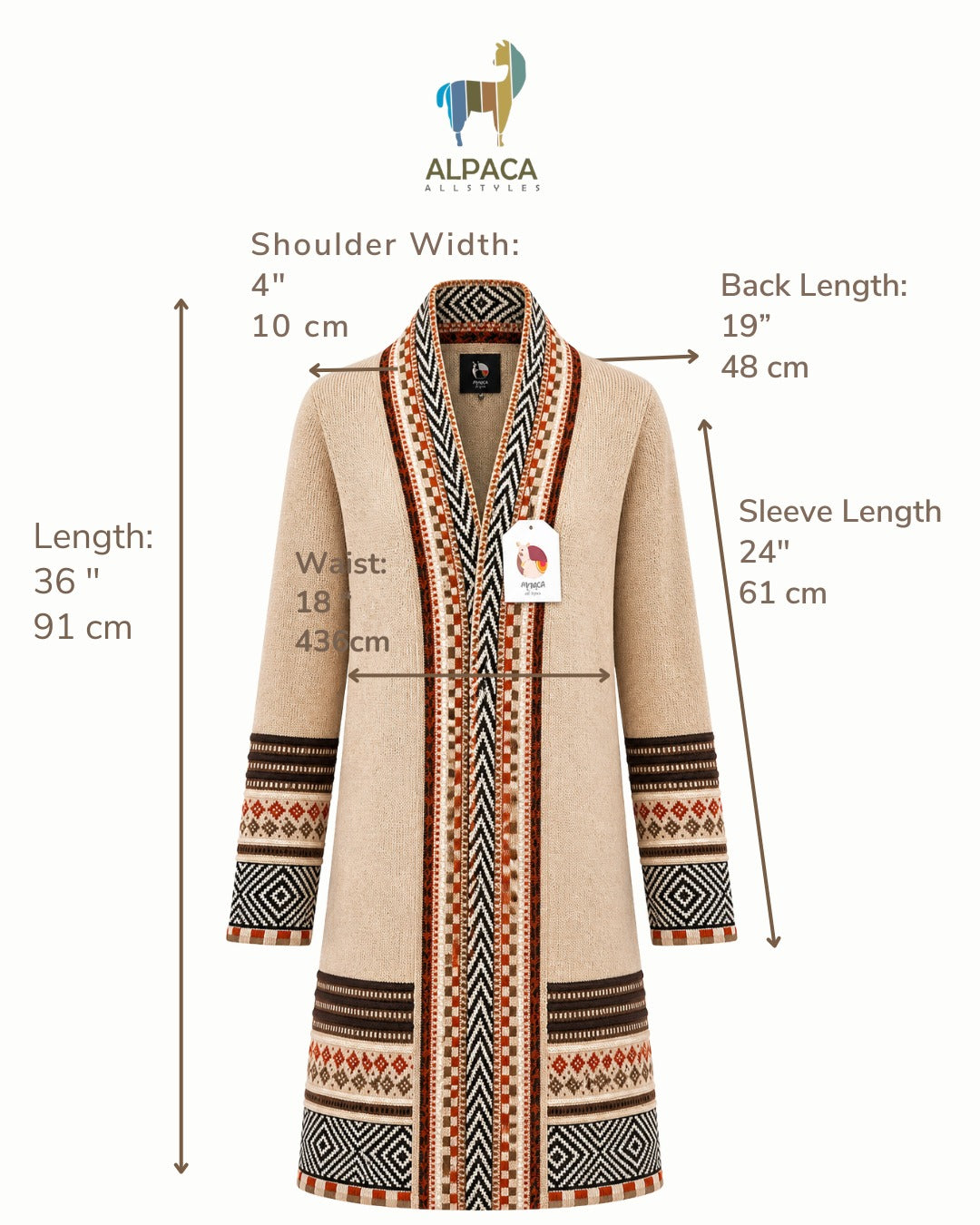 Andean Long Alpaca Cardigan – Beige