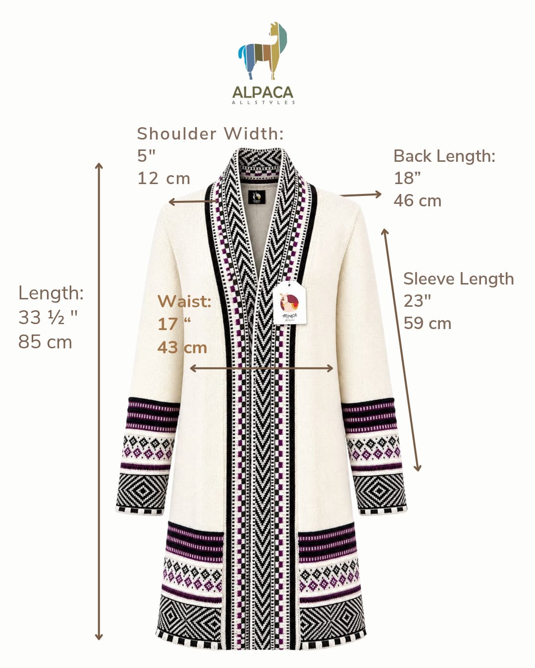 Andean Long Alpaca Cardigan – White